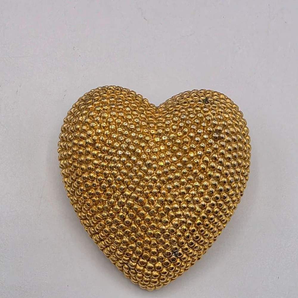 Gold Heart Brooch Pin Textured Vintage Nugget Style Glamour Valentines Love‎